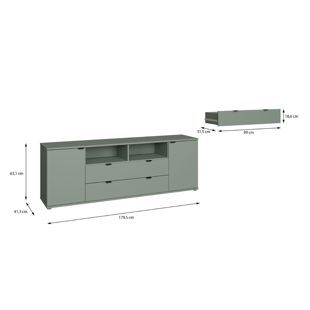 Gelion Large Wooden TV Stand with 2 Doors 2 Drawers in Sage Green