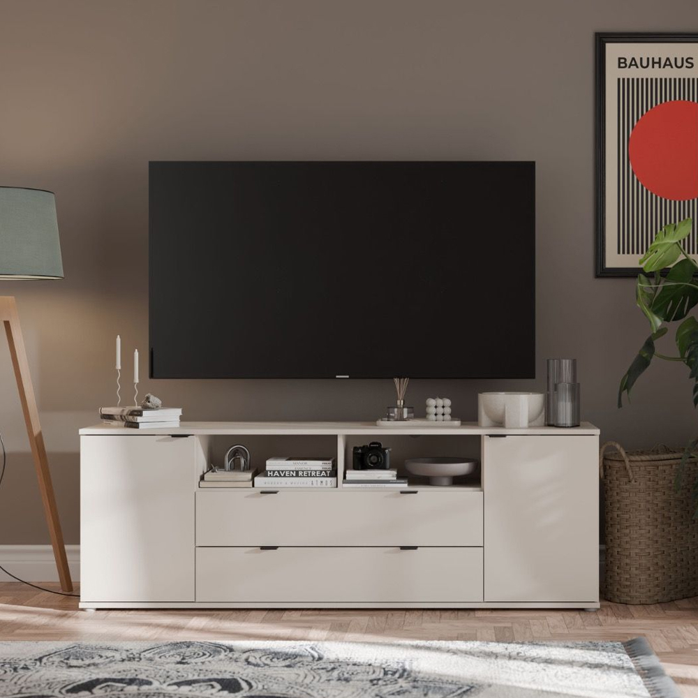 Gelion Large Wooden TV Stand with 2 Doors 2 Drawers in Sand