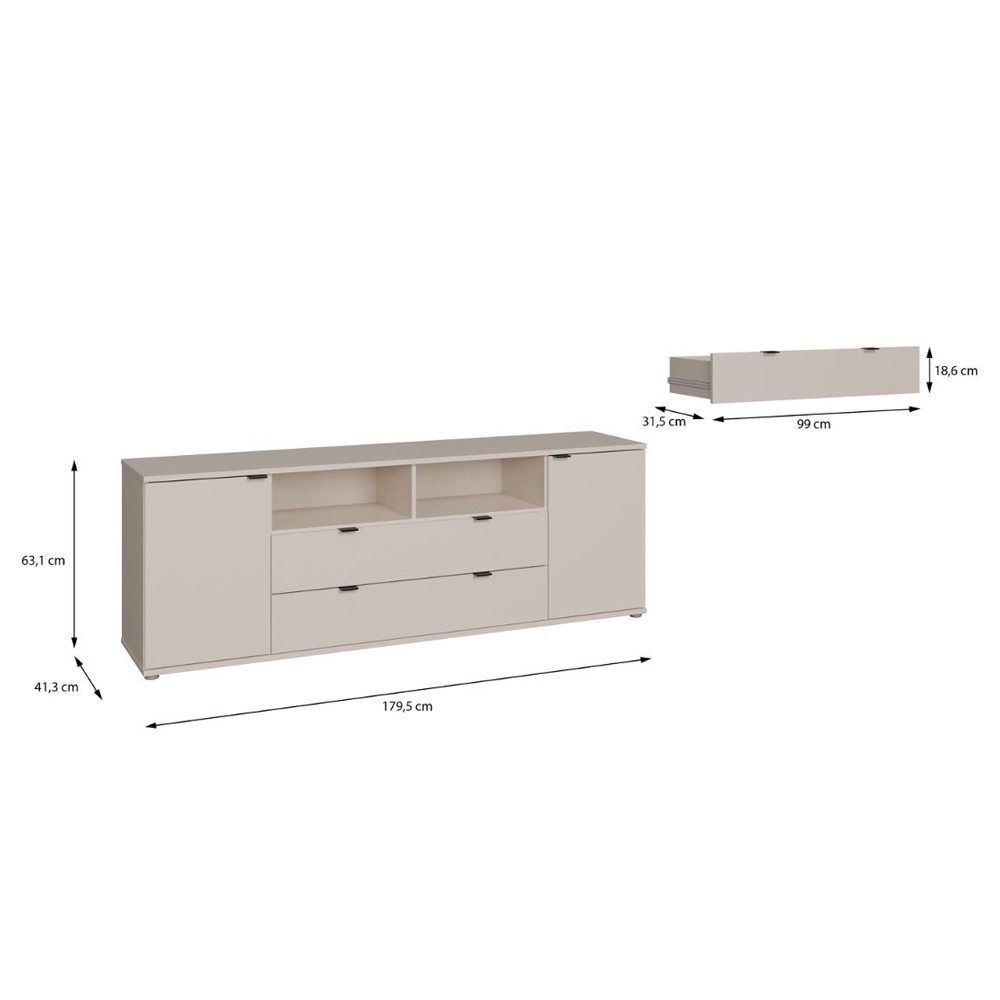 Gelion Large Wooden TV Stand with 2 Doors 2 Drawers in Sand