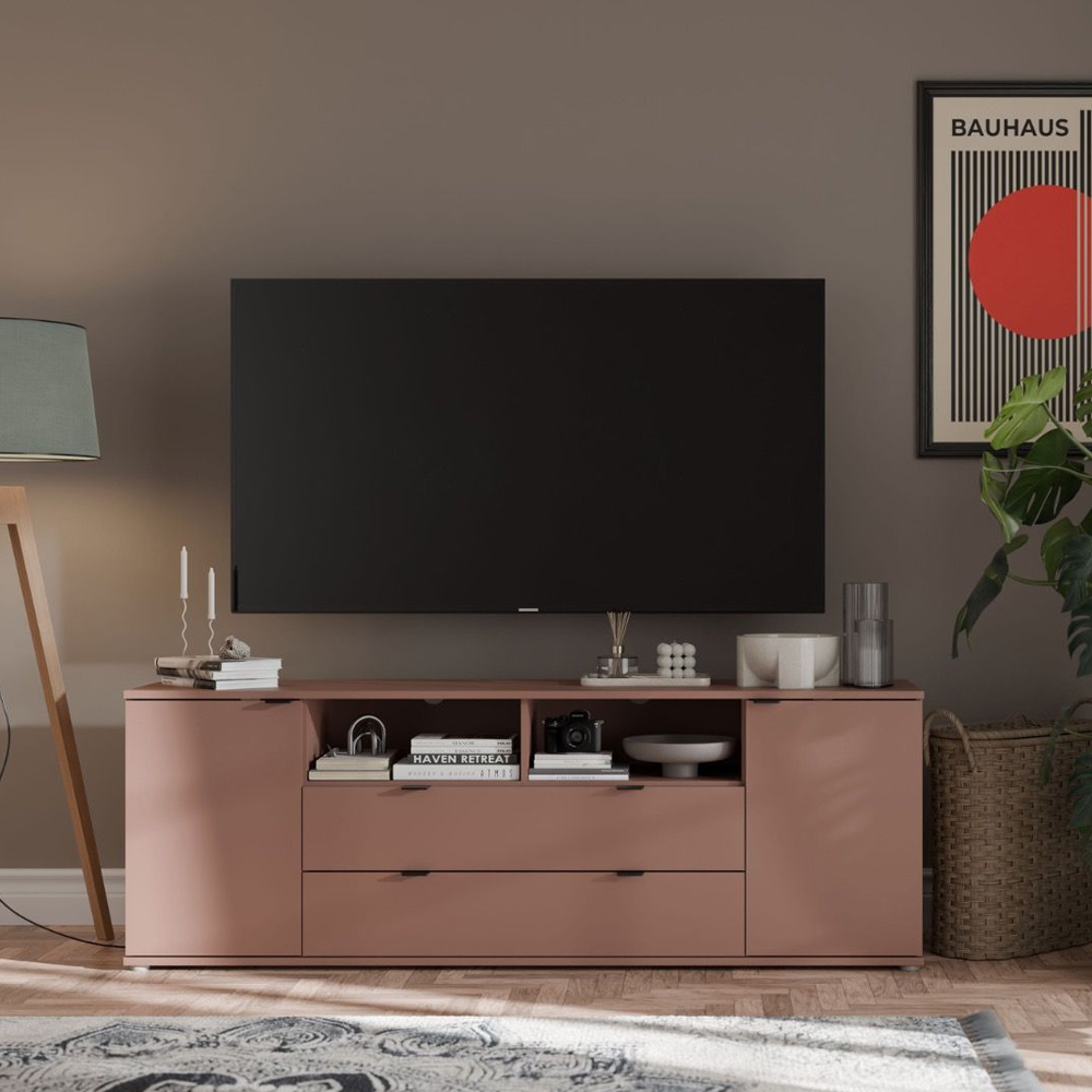 Gelion Large Wooden TV Stand with 2 Doors 2 Drawers in Terracotta