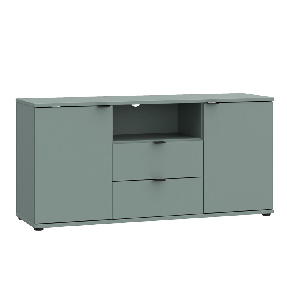 Gelion Small Wooden TV Stand with 2 Doors 2 Drawers in Sage Green