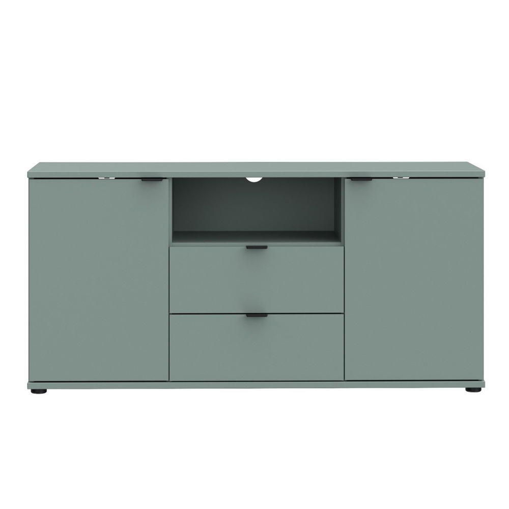 Gelion Small Wooden TV Stand with 2 Doors 2 Drawers in Sage Green