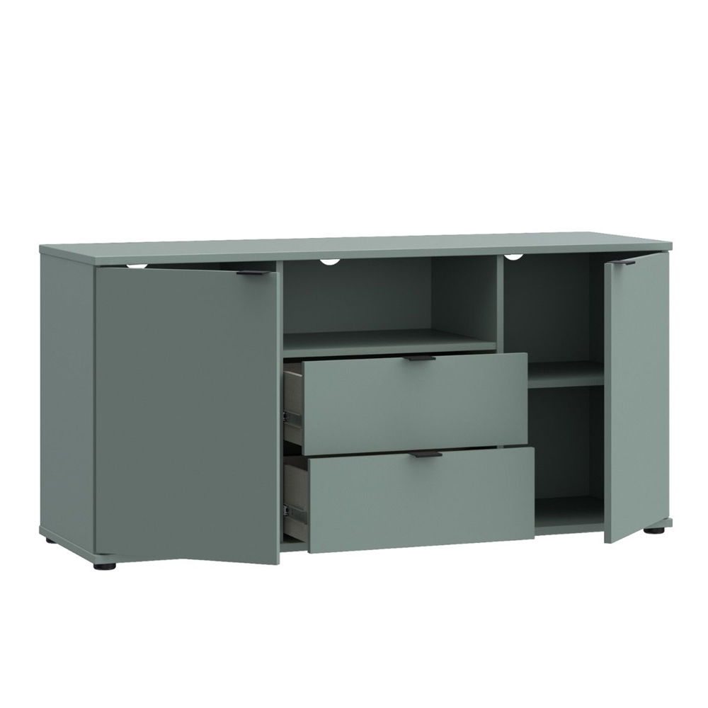 Gelion Small Wooden TV Stand with 2 Doors 2 Drawers in Sage Green