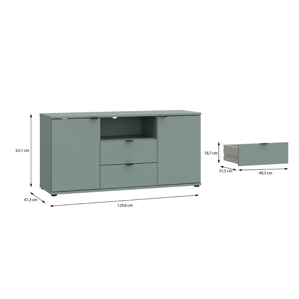 Gelion Small Wooden TV Stand with 2 Doors 2 Drawers in Sage Green