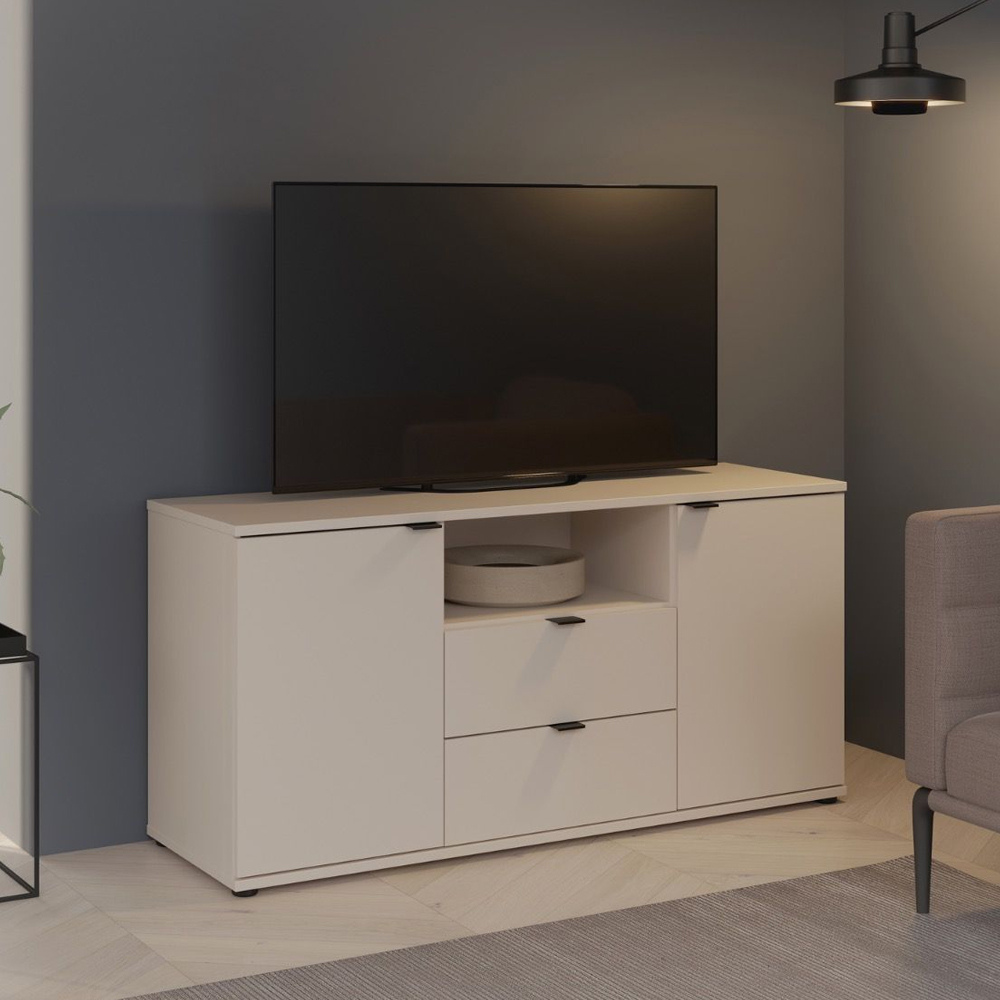 Gelion Small Wooden TV Stand with 2 Doors 2 Drawers in Sand
