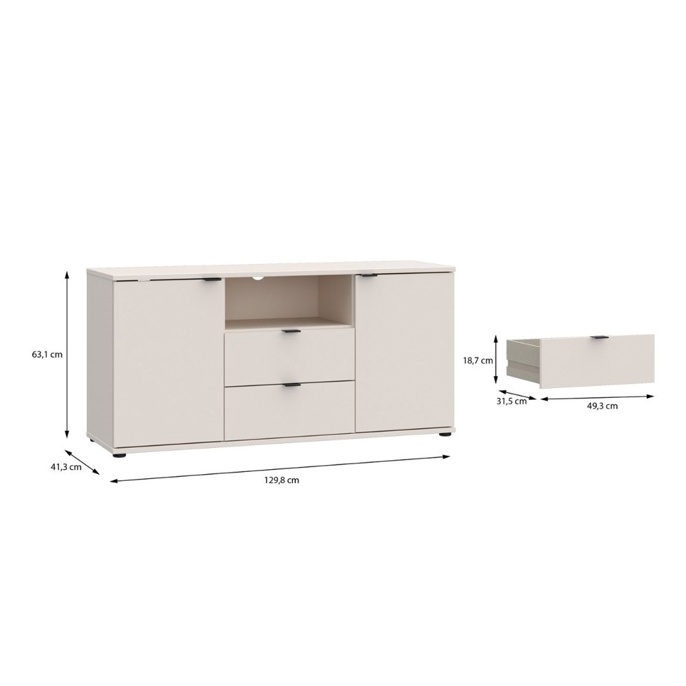 Gelion Small Wooden TV Stand with 2 Doors 2 Drawers in Sand