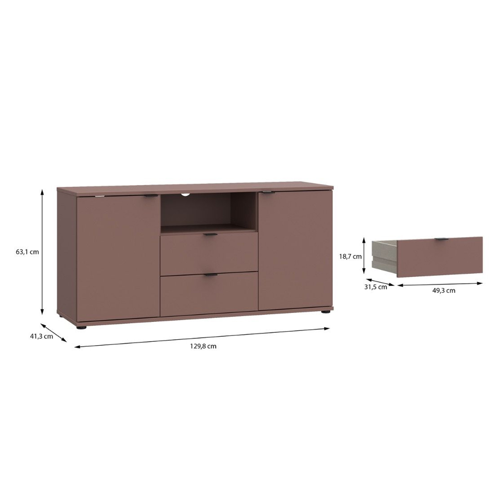 Gelion Small Wooden TV Stand with 2 Doors 2 Drawers in Terracotta