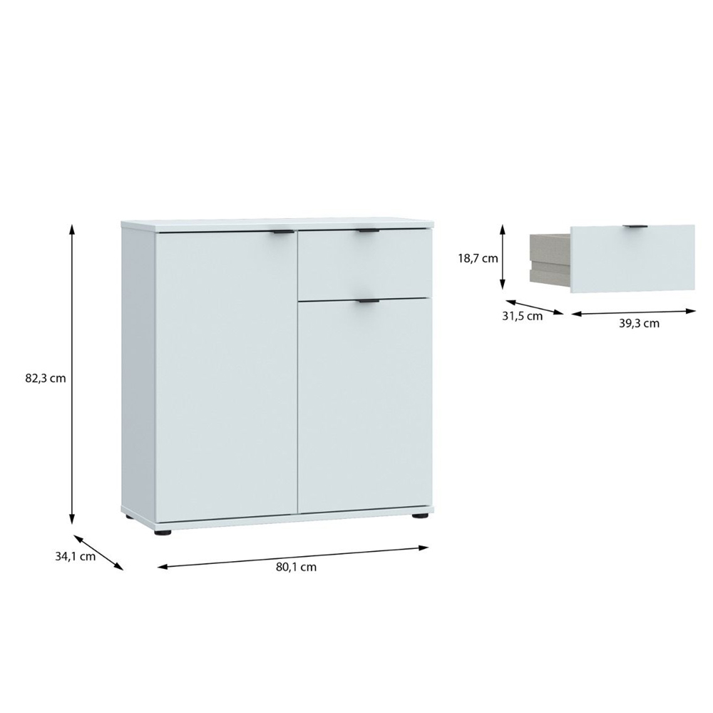 Gelion Wooden Sideboard with 2 Doors 1 Drawer in Light Grey