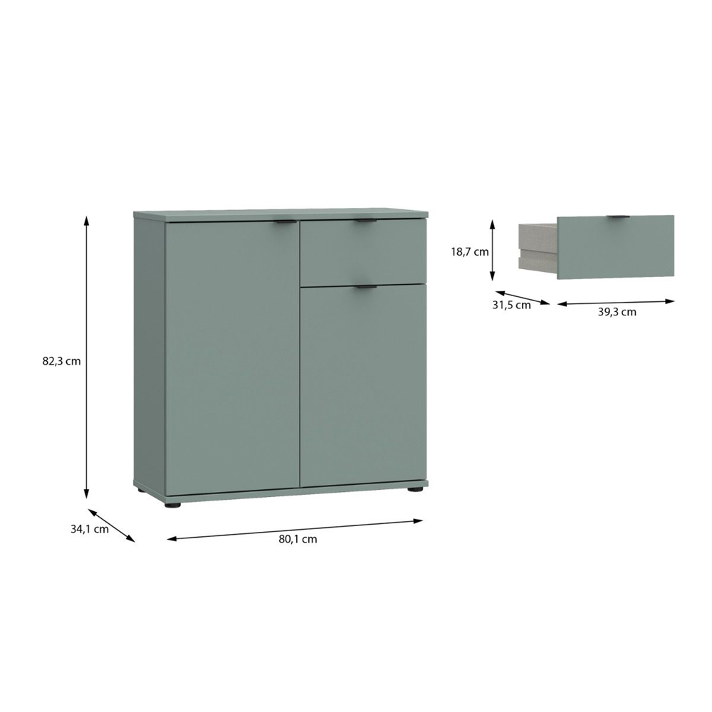 Gelion Wooden Sideboard with 2 Doors 1 Drawer in Sage Green