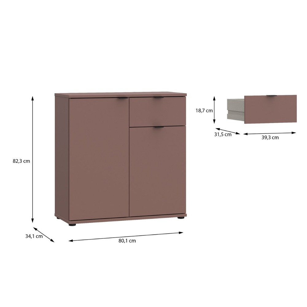 Gelion Wooden Sideboard with 2 Doors 1 Drawer in Terracotta