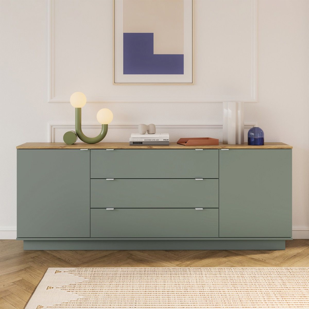 Gelion Wooden Sideboard with 2 Doors 3 Drawers in Mauvella Oak and Sage
