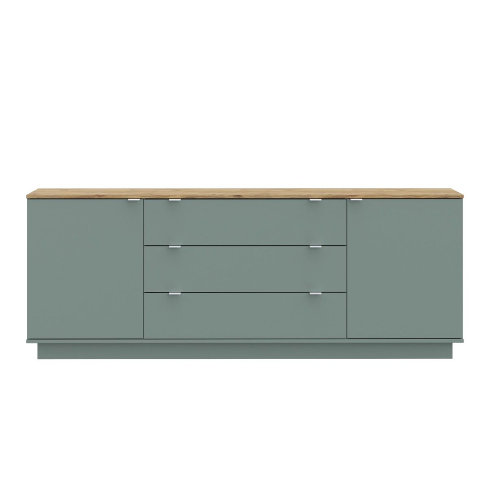 Gelion Wooden Sideboard with 2 Doors 3 Drawers in Mauvella Oak and Sage