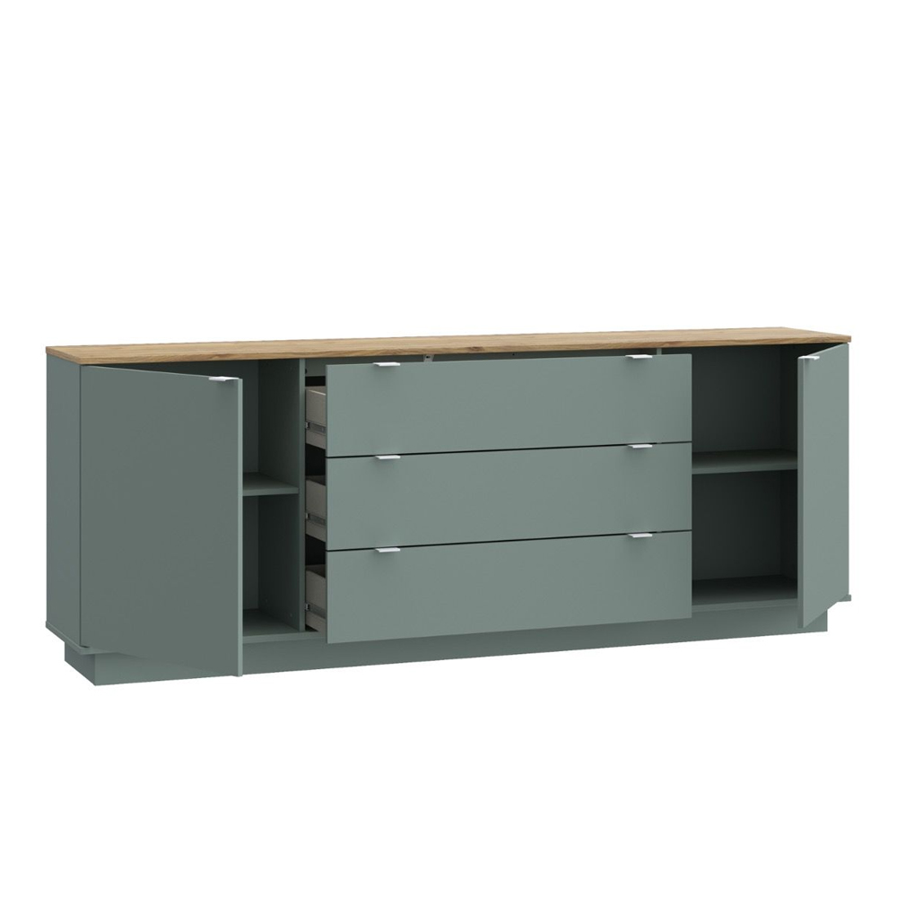 Gelion Wooden Sideboard with 2 Doors 3 Drawers in Mauvella Oak and Sage
