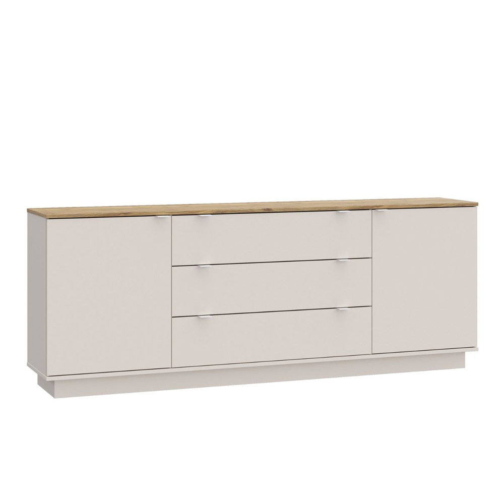 Gelion Wooden Sideboard with 2 Doors 3 Drawers in Mauvella Oak and Sand