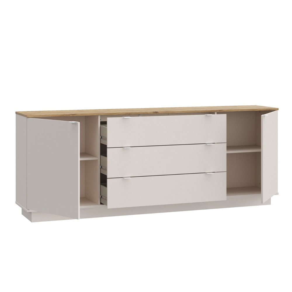 Gelion Wooden Sideboard with 2 Doors 3 Drawers in Mauvella Oak and Sand