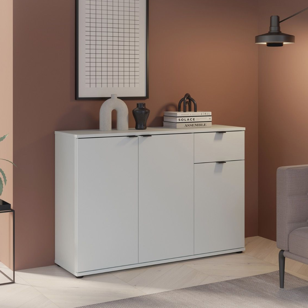 Gelion Wooden Sideboard with 3 Doors 1 Drawer in Light Grey