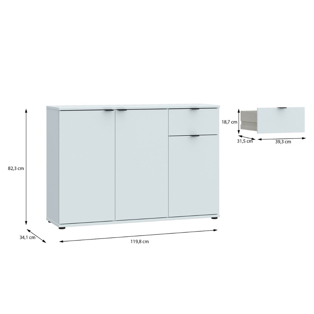 Gelion Wooden Sideboard with 3 Doors 1 Drawer in Light Grey