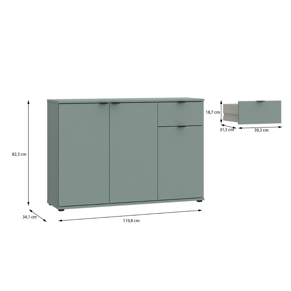 Gelion Wooden Sideboard with 3 Doors 1 Drawer in Sage Green