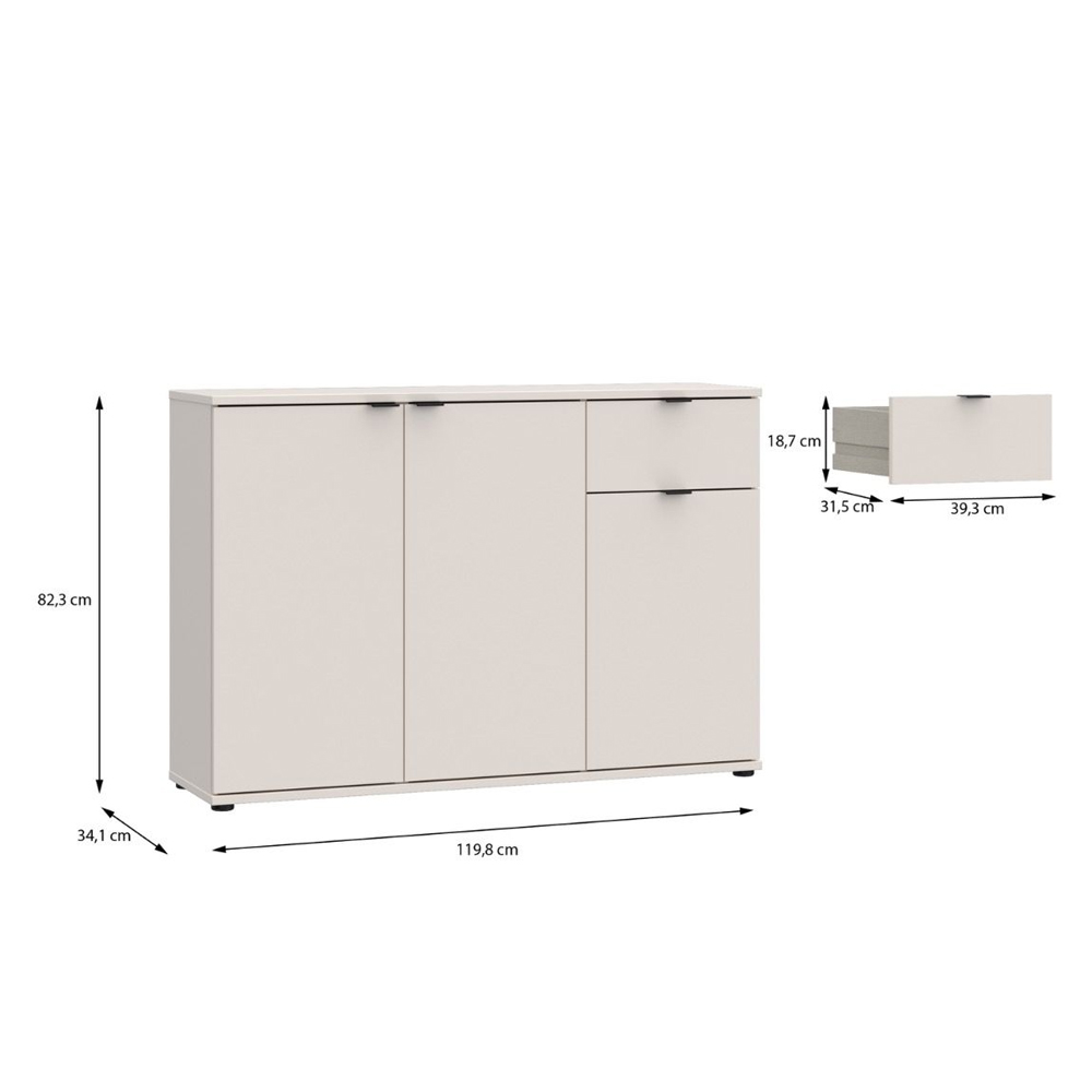 Gelion Wooden Sideboard with 3 Doors 1 Drawer in Sand