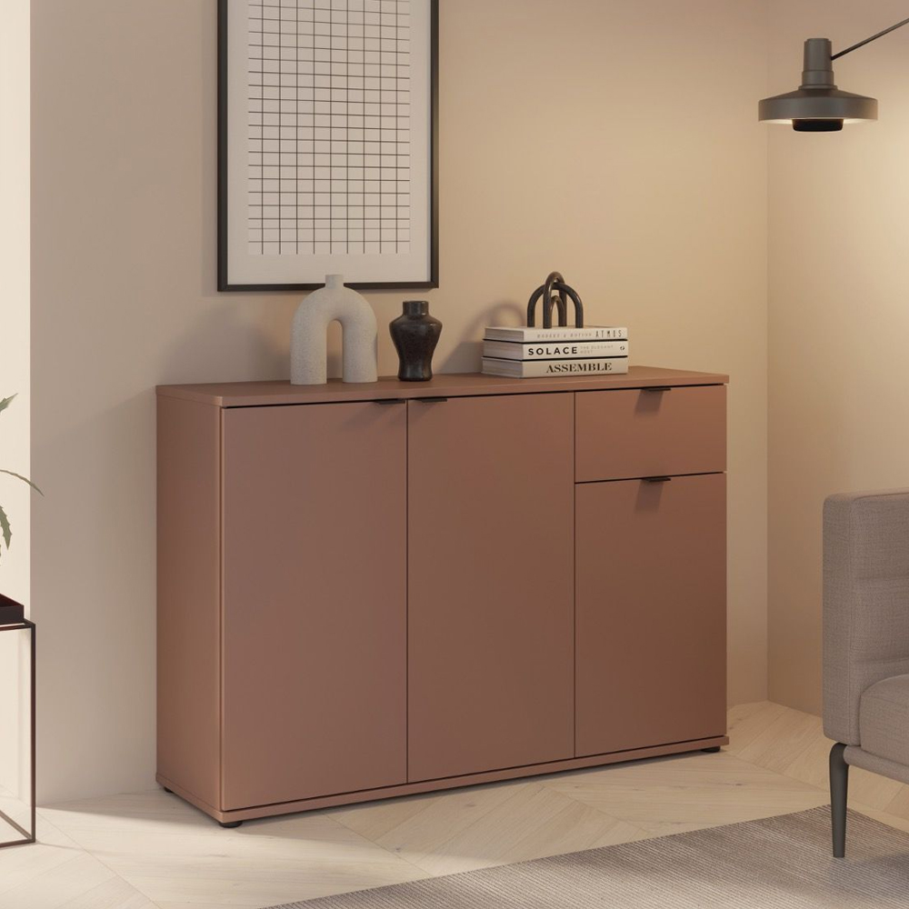 Gelion Wooden Sideboard with 3 Doors 1 Drawer in Terracotta