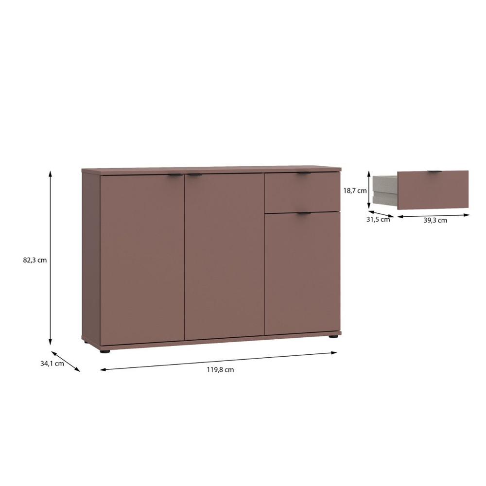 Gelion Wooden Sideboard with 3 Doors 1 Drawer in Terracotta