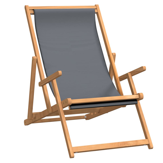 Gella Teak Wood Beach Folding Chair With Grey Fabric Seat