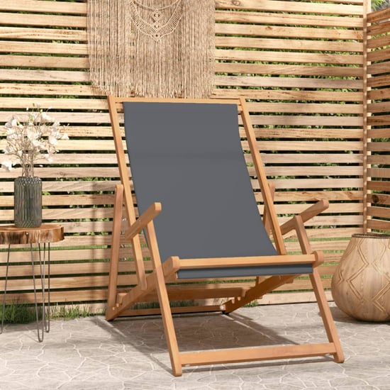 Product photograph of Gella Teak Wood Beach Folding Chair With Grey Fabric Seat from Furniture in Fashion