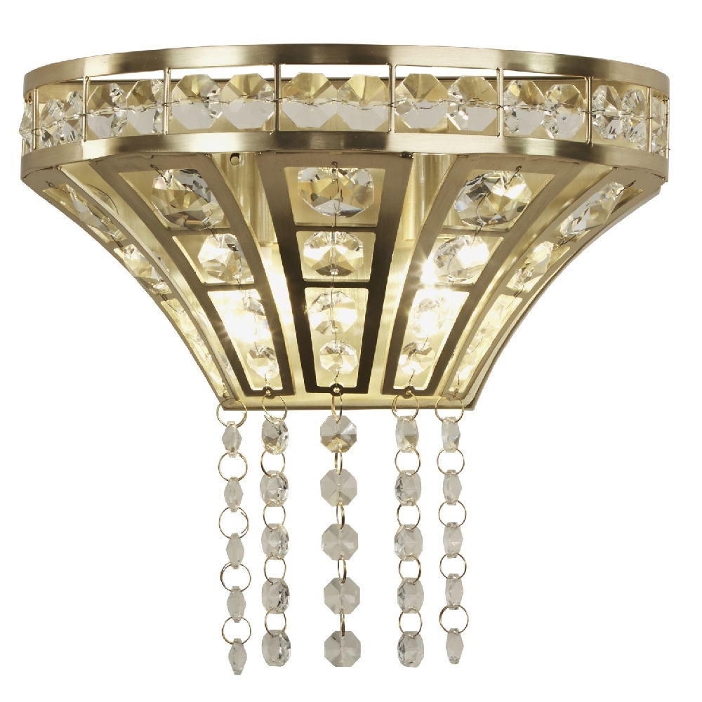 Read more about Gemma 2 light clear crystal wall light in satin brass
