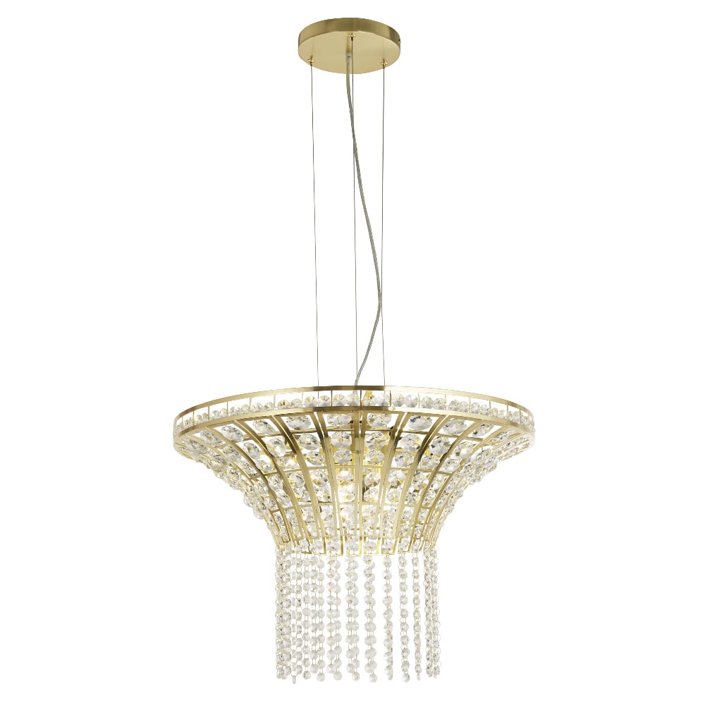 Read more about Gemma 8 light clear crystal round pendant light in satin brass
