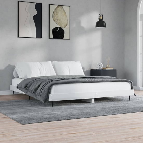 Product photograph of Gemma High Gloss Double Bed In White With Black Metal Legs from Furniture in Fashion