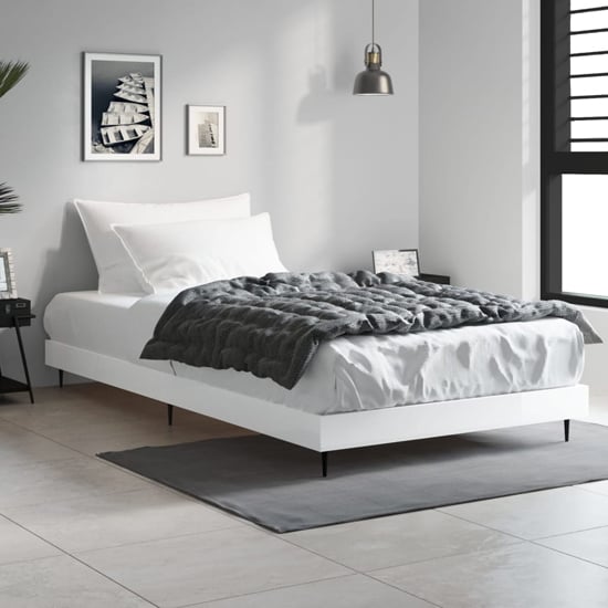 Product photograph of Gemma High Gloss Single Bed In White With Black Metal Legs from Furniture in Fashion