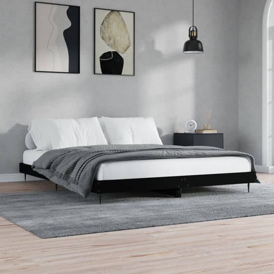 Read more about Gemma wooden double bed in black with black metal legs