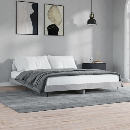 Gemma Wooden Double Bed In Concrete Effect With Black Legs