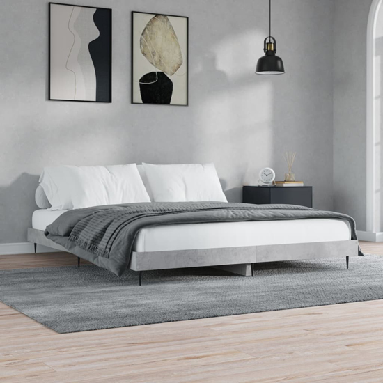 Read more about Gemma wooden double bed in concrete effect with black legs
