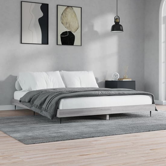 Product photograph of Gemma Wooden Double Bed In Grey Sonoma Oak With Black Legs from Furniture in Fashion