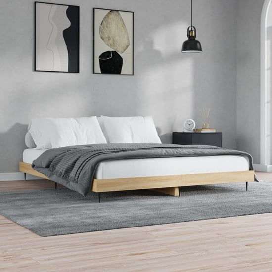 Product photograph of Gemma Wooden Double Bed In Sonoma Oak With Black Metal Legs from Furniture in Fashion