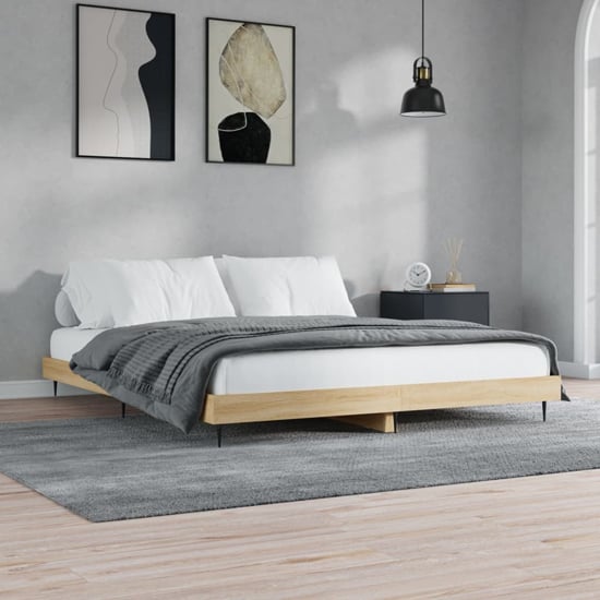 Read more about Gemma wooden double bed in sonoma oak with black metal legs