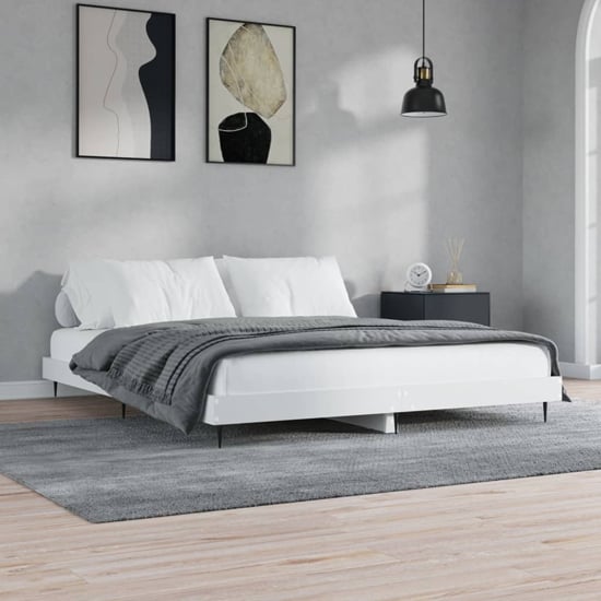 Read more about Gemma wooden double bed in white with black metal legs