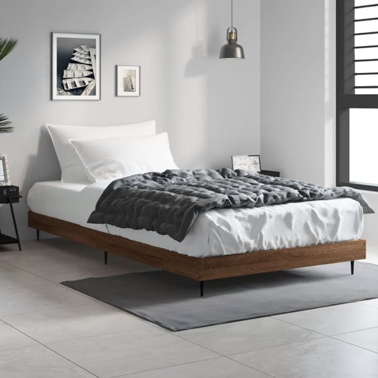 Product photograph of Gemma Wooden Single Bed In Brown Oak With Black Metal Legs from Furniture in Fashion