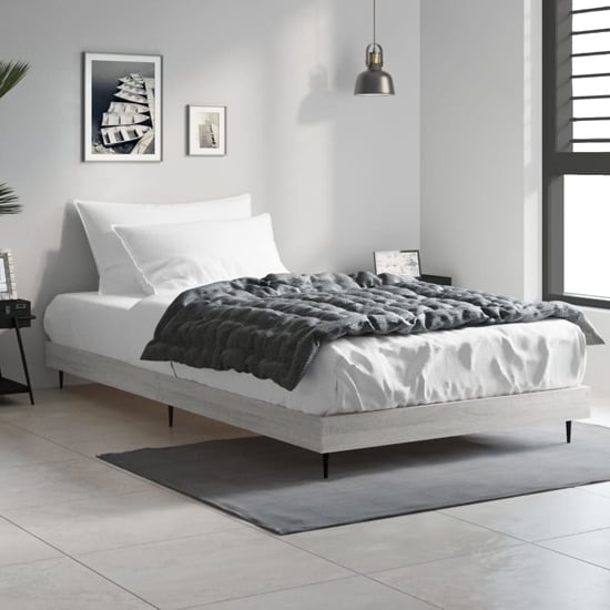 Product photograph of Gemma Wooden Single Bed In Grey Sonoma Oak With Black Legs from Furniture in Fashion