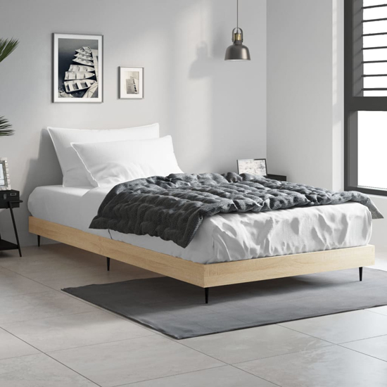 Product photograph of Gemma Wooden Single Bed In Sonoma Oak With Black Metal Legs from Furniture in Fashion