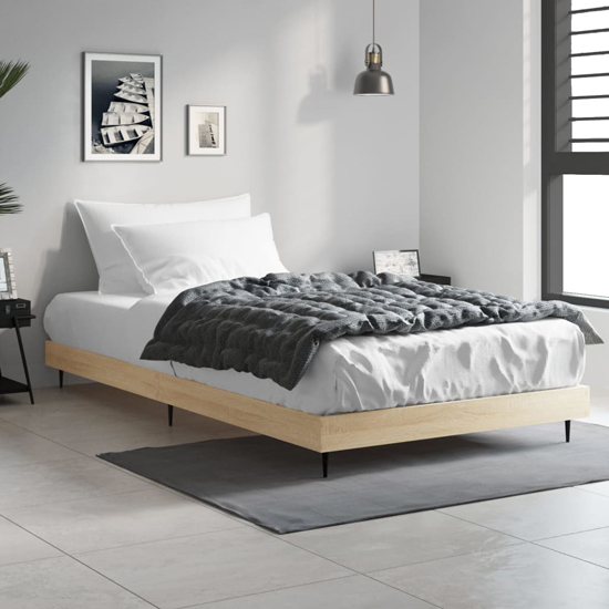 Read more about Gemma wooden single bed in sonoma oak with black metal legs