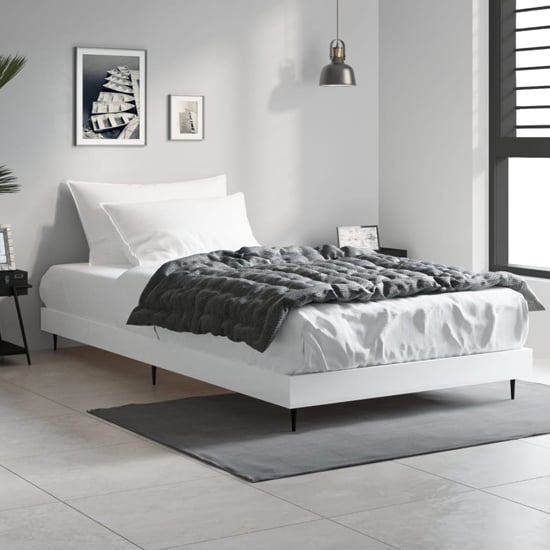 Read more about Gemma wooden single bed in white with black metal legs