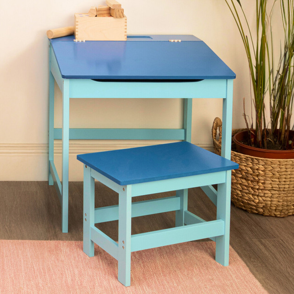 Genaro Wooden Children Table with Stool in Blue