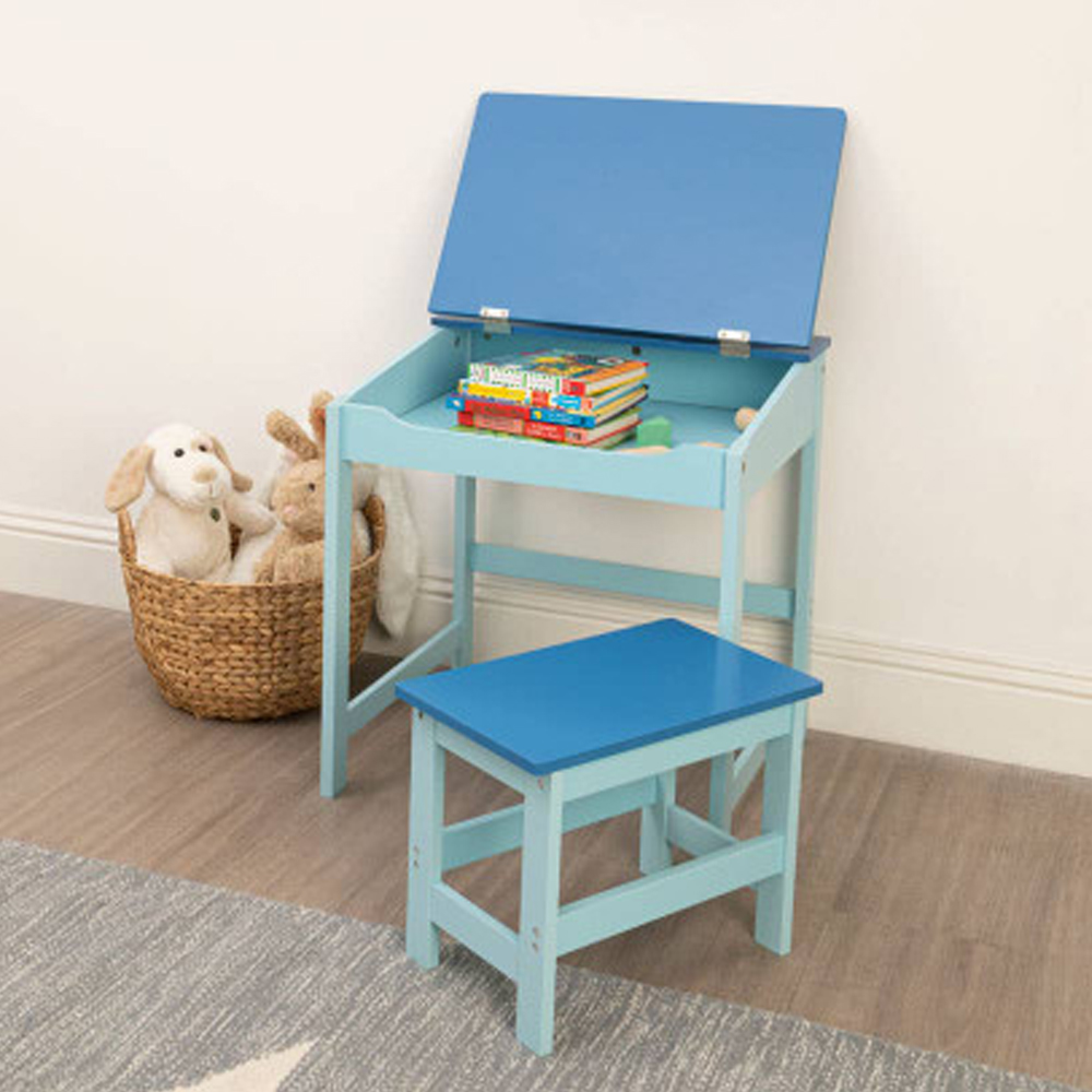 Genaro Wooden Children Table with Stool in Blue