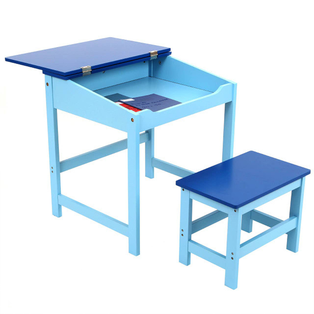 Genaro Wooden Children Table with Stool in Blue