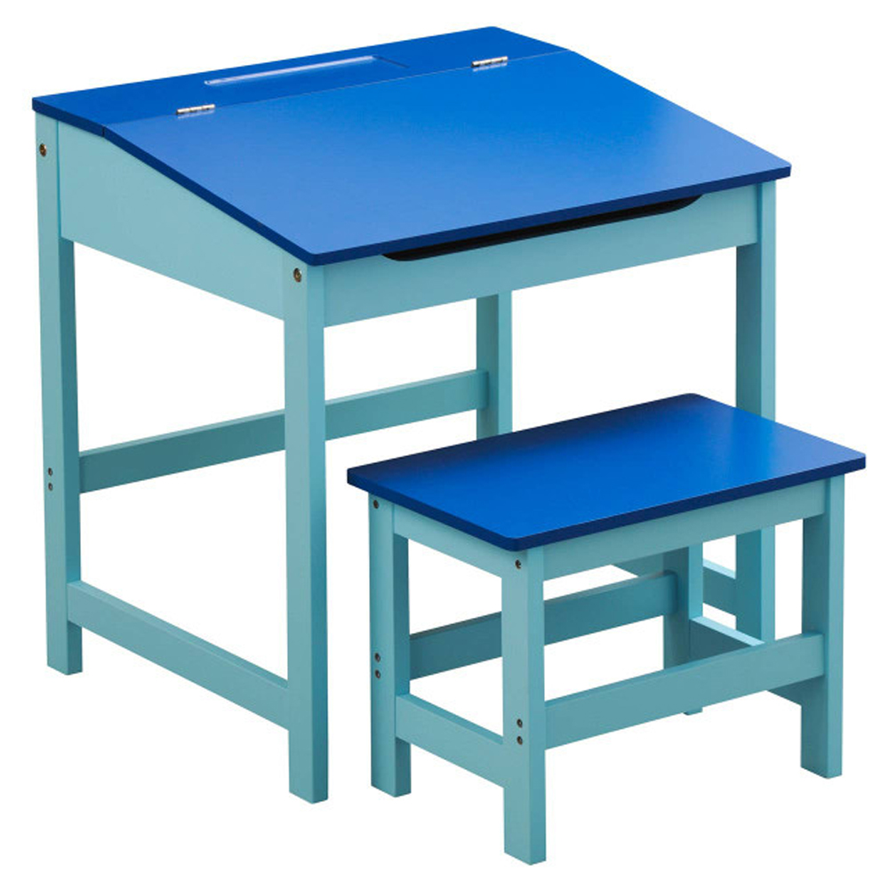 Genaro Wooden Children Table with Stool in Blue