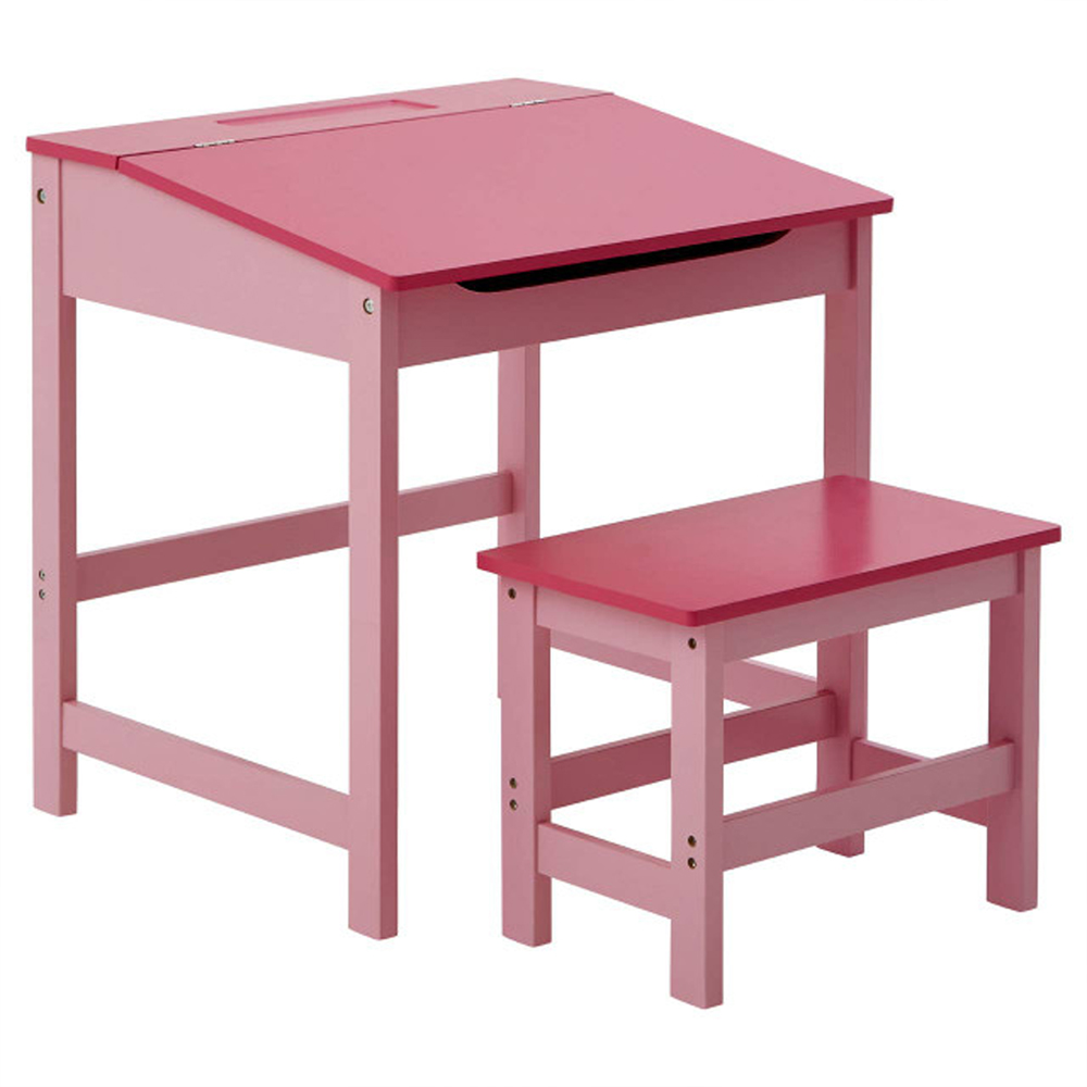 Genaro Wooden Children Table with Stool in Pink