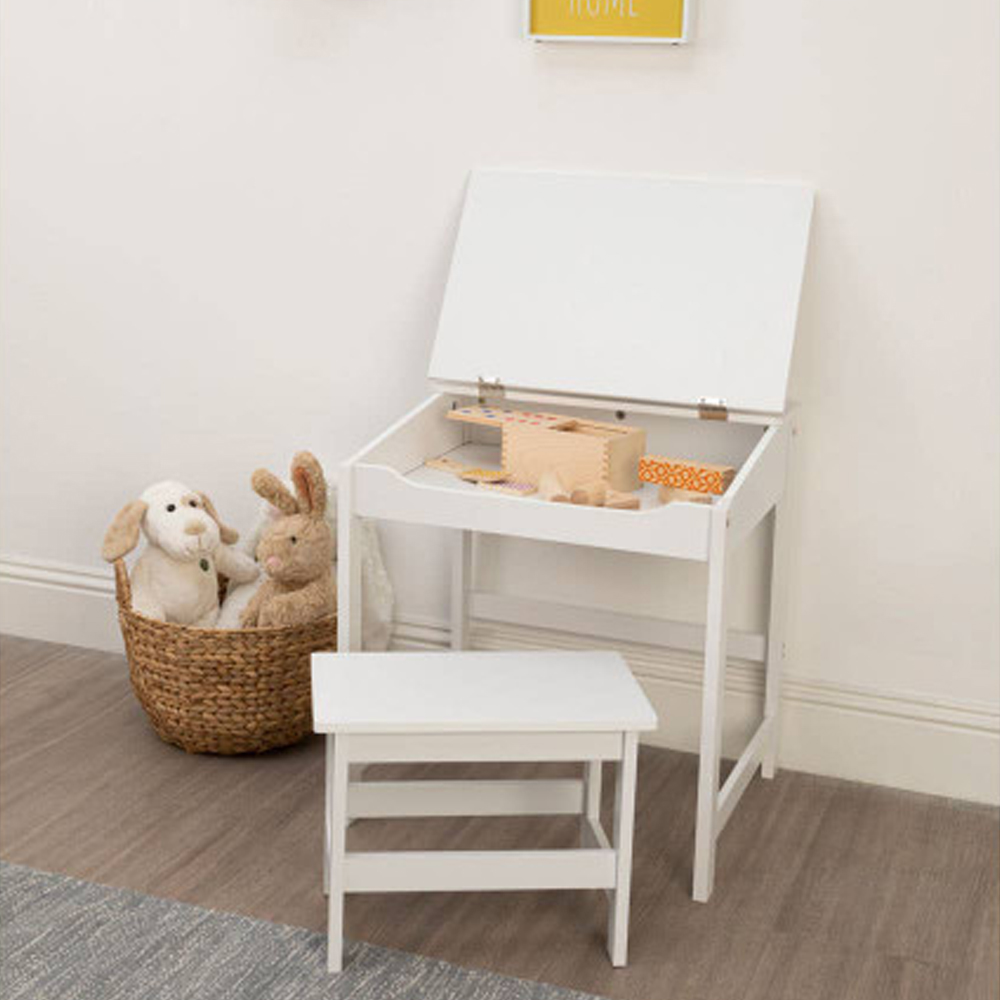 Genaro Wooden Children Table with Stool in White