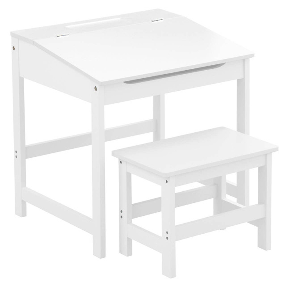 Genaro Wooden Children Table with Stool in White